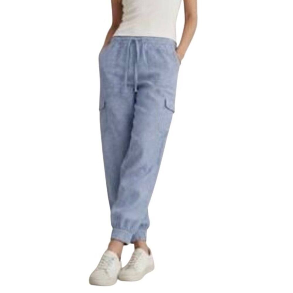 Nicole Miller European Light Blue Flax Linen Cargo Jogger Pants